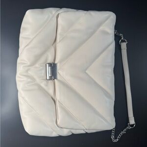 ZARA Cream Quilted Clutch with Silver Accent